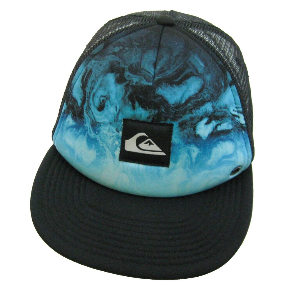 QUIKSILVER Mens Black Mesh Trucker Hat Adult Snapback Ocean Graphic Baseball Cap